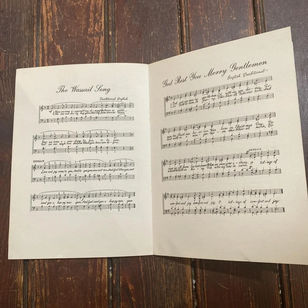 Vtg 1951 Christmas Card Carolers Musicians‎ Boys Sheet Music Metal Crafts Inc